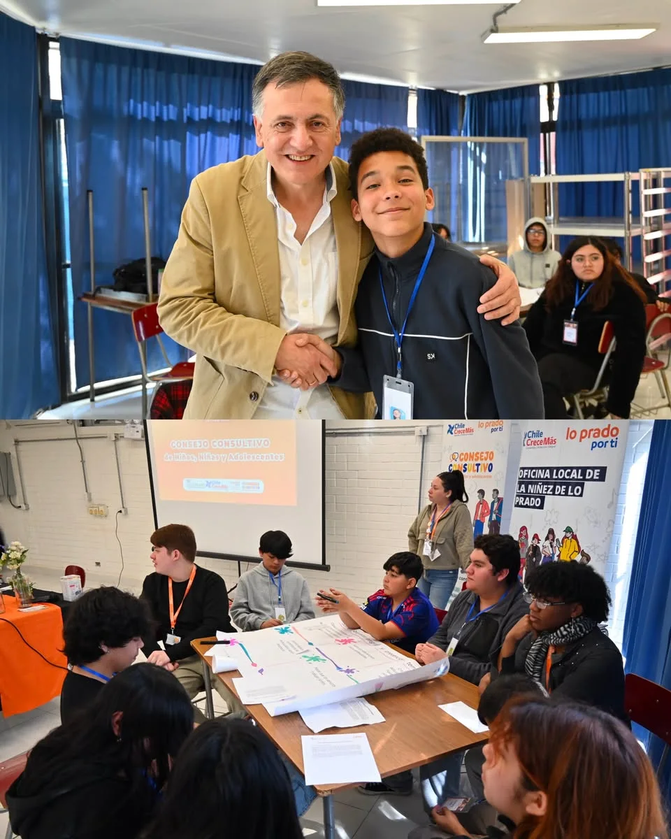 El alcalde Maximiliano Ríos junto a jóvenes de Lo Prado.